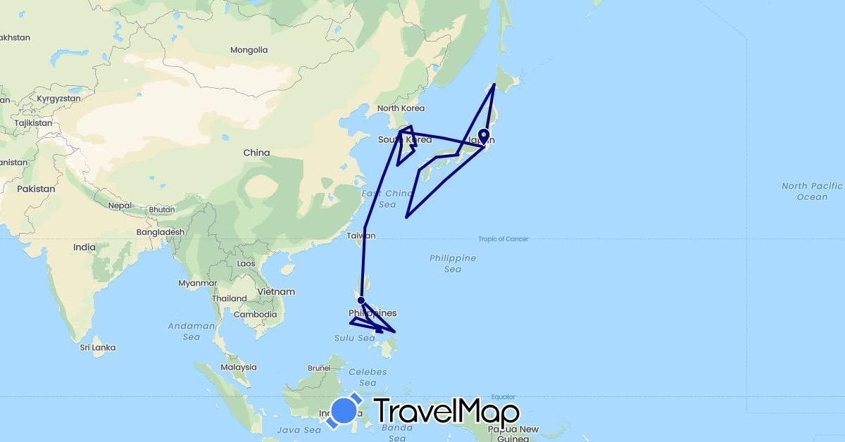 TravelMap itinerary: driving in Japan, South Korea, Philippines, Taiwan (Asia)